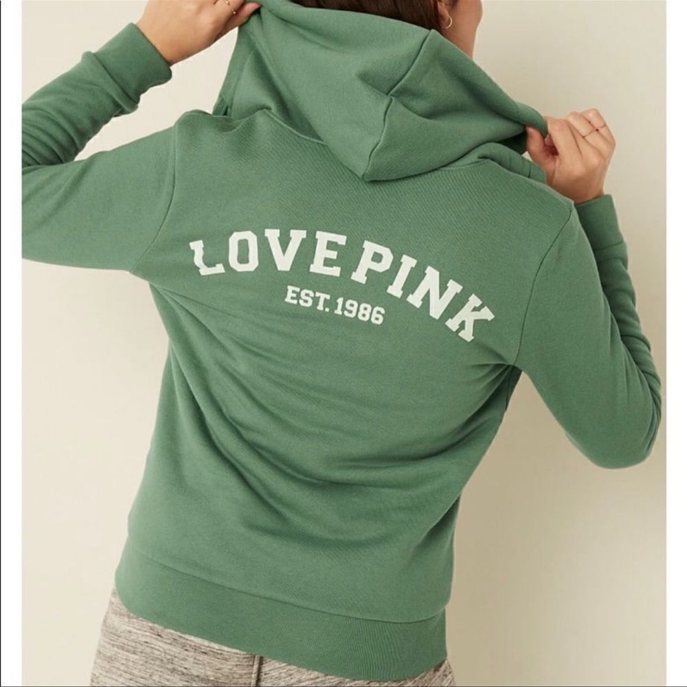 Victoria’s Secret Pink Everyday Lounge Sherpa Lined Campus Full Zip Hoodie green
